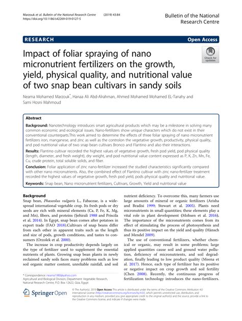 Pdf Impact Of Foliar Spraying Of Nano Micronutrient Fertilizers On