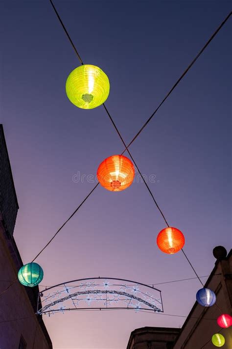 Vertical Low-angle View of Suspended Chinese Christmas Lanterns at ...