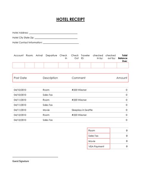 28 Free Hotel Receipt Templates Editable