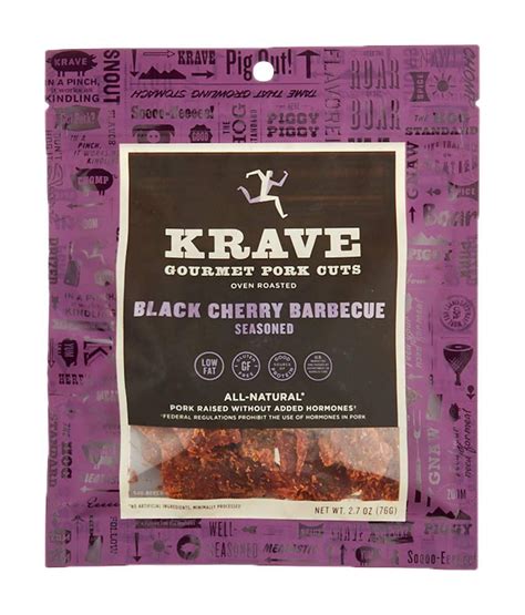 Krave All Natural Pork Jerky Black Cherry Bbq Protein Packed Snacks Roasted For Maximum