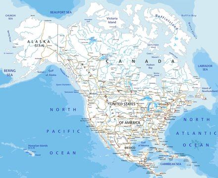 High Detailed North America Road Map With Labeling Stock