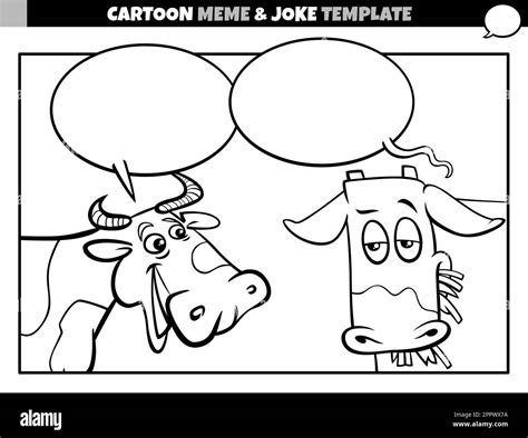 Black And White Cartoon Meme Template With Comic Cows Stock Vector