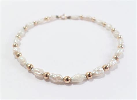 Freshwater Pearl Bracelet Dainty K Vintage Pearl And Gold Bead