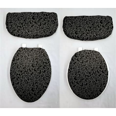 Black And Gray Scroll Damask Toilet Seat Lid And Tank Cover Set By Pennys Needful Things