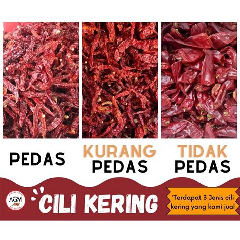 Agm Cili Kering Kurang Pedas Pedas Tidak Pedas 500g 1kg Ready Stock