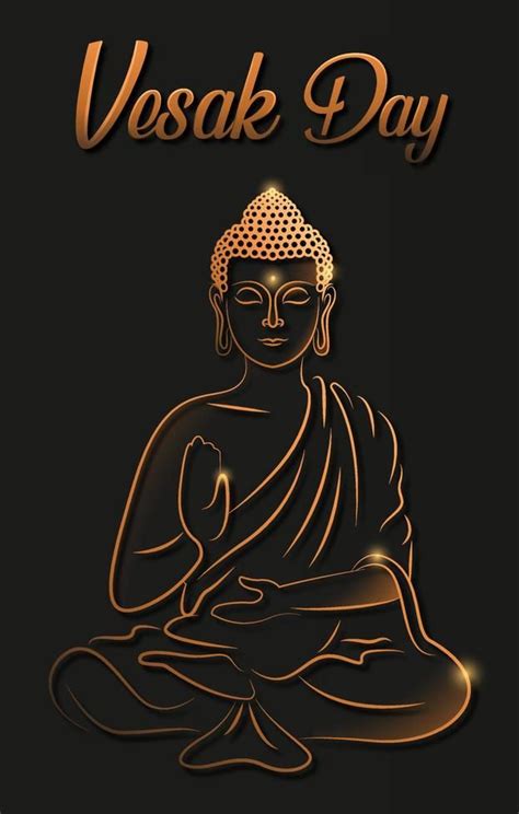 Happy Vesak Day With Simple Style Of Siddharta Gautama Statue Art Line