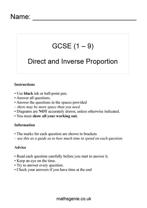 7 Direct And Inverse Proportion Gcse 1 9 Direct And Inverse