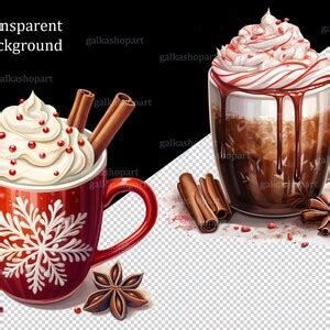 Set Of Christmas Hot Chocolate Mug Clipart PNG Sublimation Design Hot Cocoa Choc Coffee