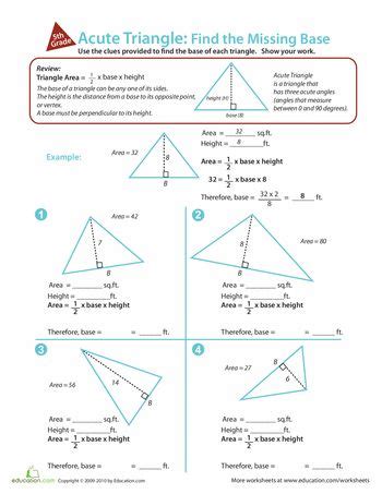 Acute Triangles Find The Missing Base Worksheet Education