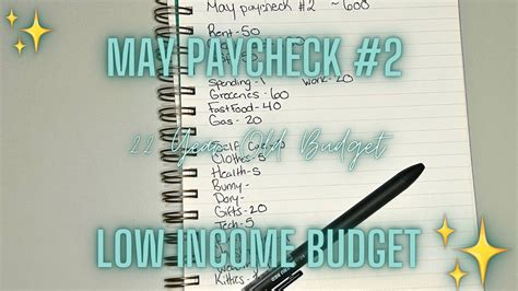 Second Week Of May Paycheck 22 Year Old Budget Low Income Budget