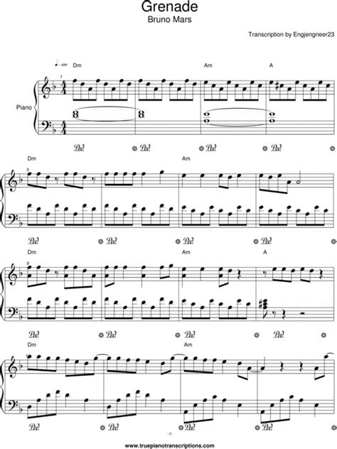 Grenade - Bruno Mars - Download Sheet Music