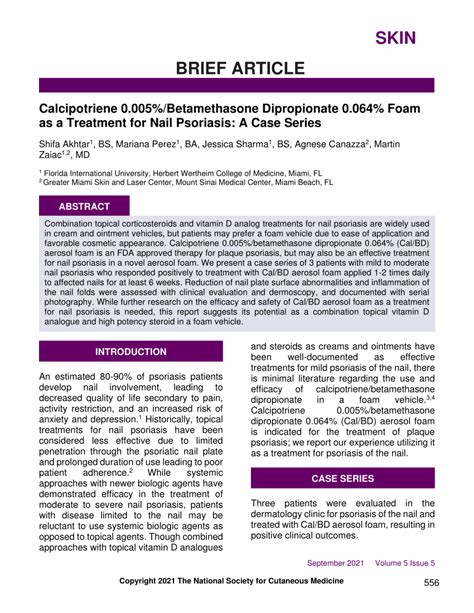 Pdf Calcipotriene 0005betamethasone Dipropionate 0064 Foam As A Treatment For Nail