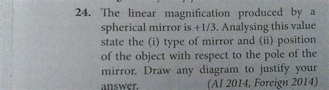 The Linear Magnification Produced By A Spherical Mirror Is Anal