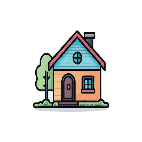 Premium Vector | A cartoon drawing of a house with a chimney and a tree ...