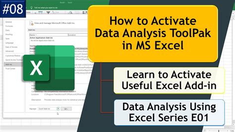 Data Analysis Toolpak In Excel How To Activate Data Analysis Add In In Ms Excel Youtube