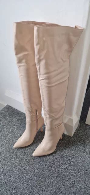 NUDE PU Stiletto Over The Knee Boots Uk Sexy Fetish Mistress Dominatrix PicClick UK