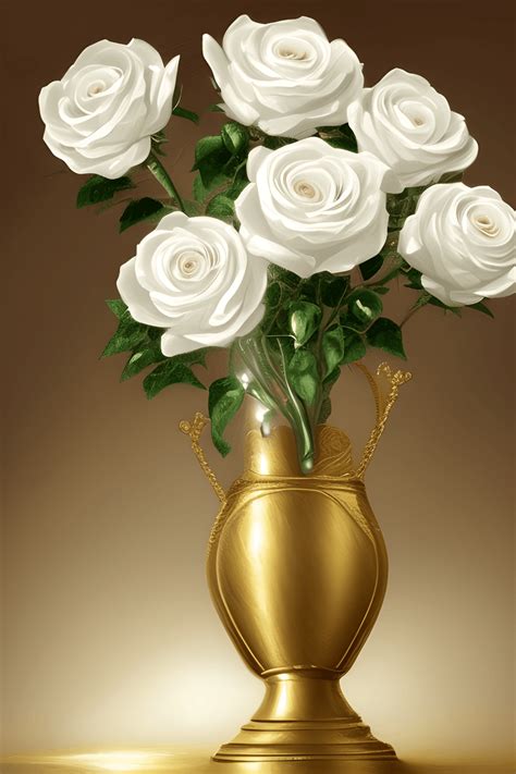 A Stunning Rendering Of Elegant White Roses In A Golden Vase Creative