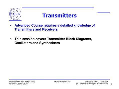 Transmitters Advanced Course Requires A Detailed Knowledge Of