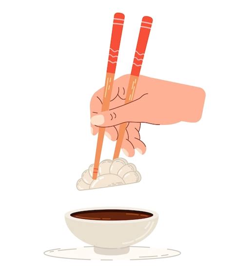 Premium Vector Dip Gyoza In Soy Sauce Chinese Chopsticks In Hand