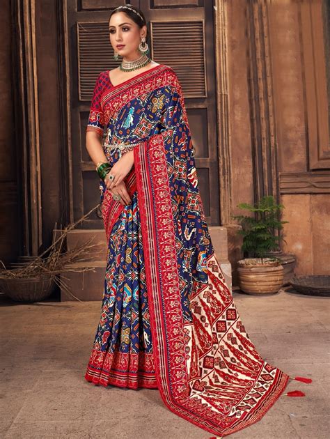 Soft Printed Patola Silk Saree Online Only On Dvanza Dvz0003459