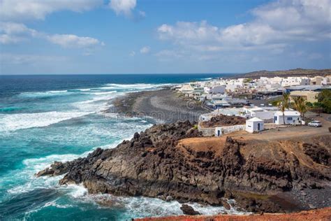 Beach and Village of El Golfo in Lanzarote, Canary Islands Spain Stock Image - Image of ...