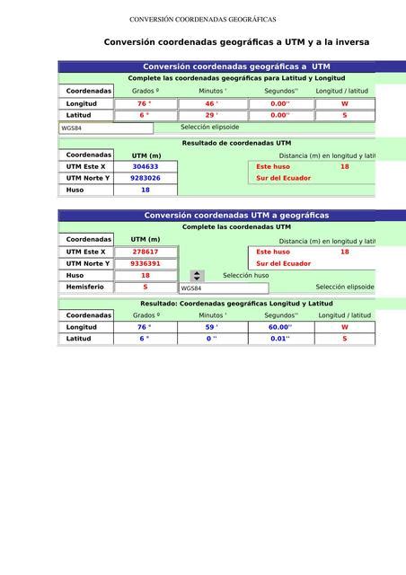 Plantilla De Excel Para Convertir De Coordenadas Geogr Ficas A Utm