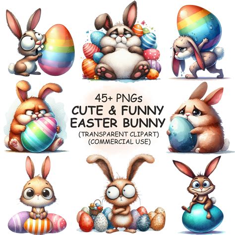 Cute And Funny Easter Bunny With Egg Clipart Png Bundle 45 Watercolor