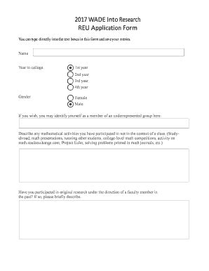 Fillable Online 2017 WADE Into Research REU Application Form Fax Email