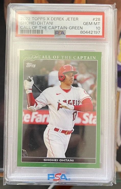 2022 Topps X Derek Jeter Shohei Ohtani Call Of The Captain Green 75 PSA