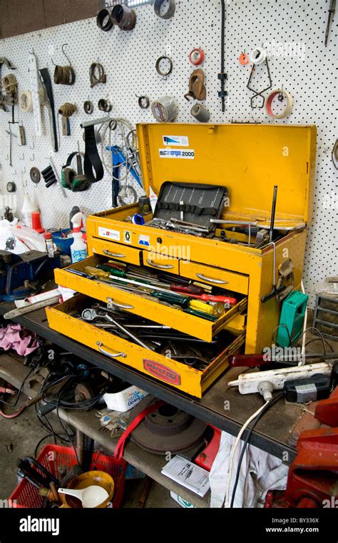 tools in garage workshop Stock Photo - Alamy