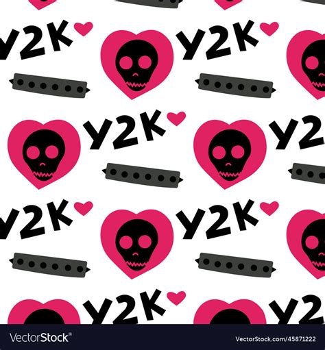 Y2k Pink Hearts And Skull Pattern Girly Seamless Vector Image