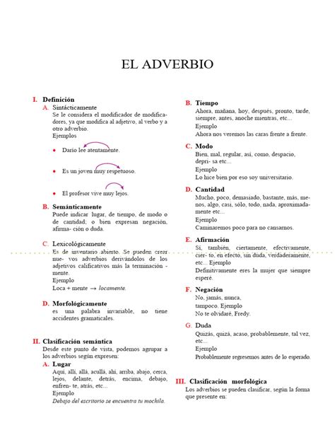 El Adverbio Y Su Clasificación Para Tercer Grado De Secundaria Pdf Adverbio Unidades