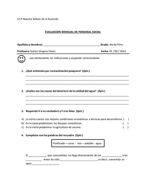 Examen De Personal Social To Primaria Pdf