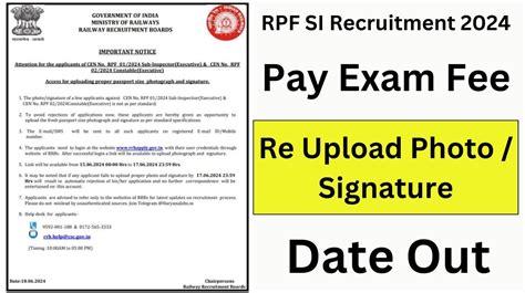 RPF SI Recruitment 2024 Notification Out Pay Exam Fee Re Upload