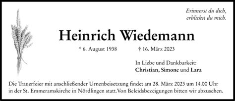 Traueranzeigen von Heinrich Wiedemann Allgäuer Zeitung