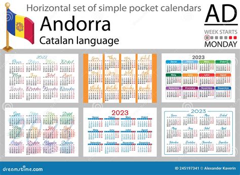 Catalan Horizontal Pocket Calendar For 2023 Week Starts Monday Stock