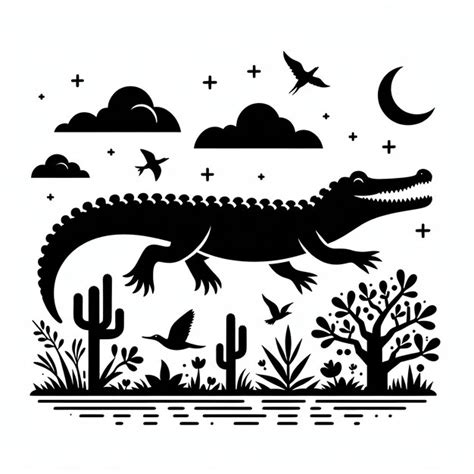 Alligator Silhouette Vector Illustration Premium AI Generated Image