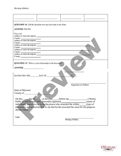 Missouri Heirship Affidavit Descent Heirship Us Legal Forms