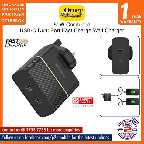 Otterbox USB C Dual Port Wall Charger 50W Combined Fast Charge Mobile