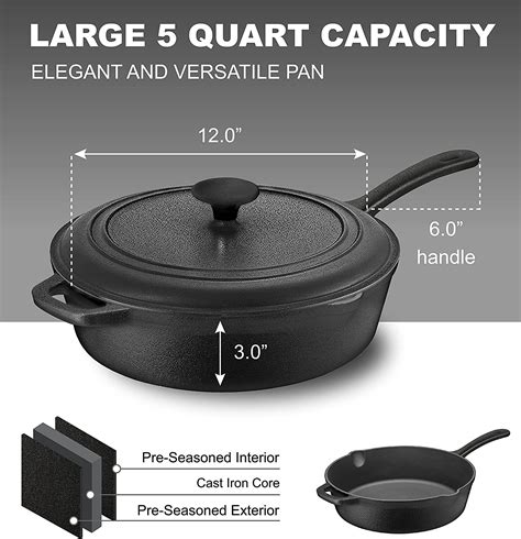 Enameled Cast Iron Skillet Deep Sauté Pan With Lid 12 Inch Duke Blue Superior Heat Retention