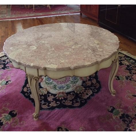 French Provincial Marble Top Round Coffee Table AptDeco