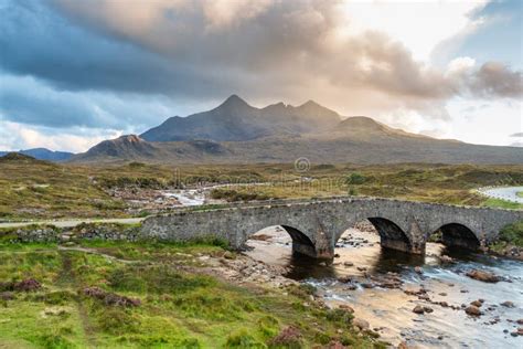 Sligachan Old Bridge and the Cuillins, Isle of Skye at Sunset Stock ...