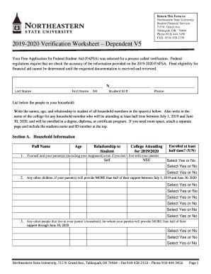 Fillable Online Verification Worksheet Dependent V Fax Email