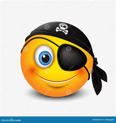 Cute Pirate Smiley Wearing Black Pirate Scarf And Eye Patch Emoticon