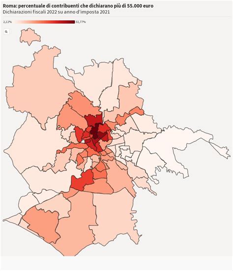 Roma percentuale di contribuenti che dichiarano più di 55 000 euro