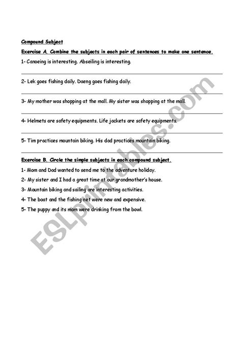 Compound Subjects - ESL worksheet by ReemSancil