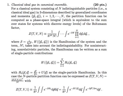 Solved Classical Ideal Gas In Canonical Ensemble Chegg