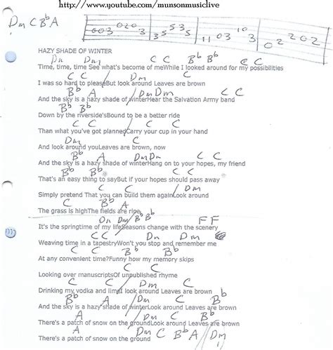 Hazy Shade Of Winter Simon And Garfunkel Guitar Chord Chart Song