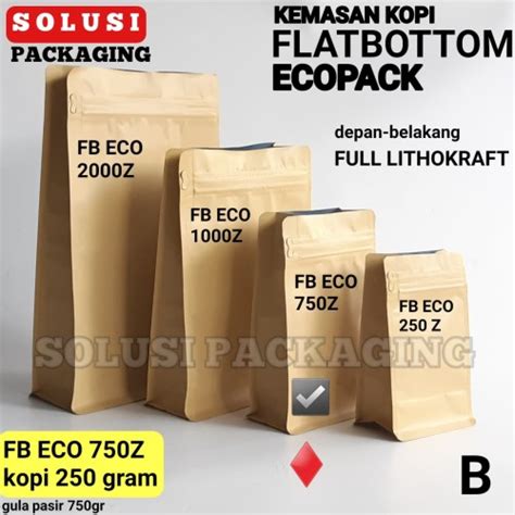 Jual FLATBOTTOM ECOPACK 750Z KEMASAN KOPI 250 GR STANDING POUCH KRAFT