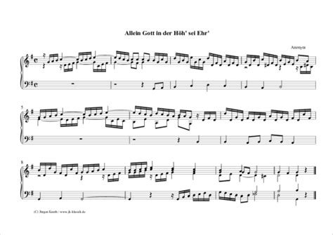 Allein Gott In Der H H Sei Ehr Orgel Klavier Solo Pdf Noten Von